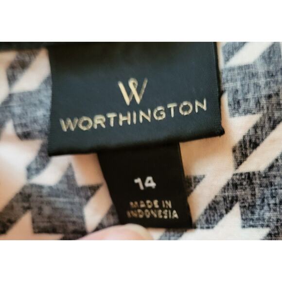 Worthington Houndstooth Top Women's Size 14 Button Up Black/White With Collar - Picture 7 of 9